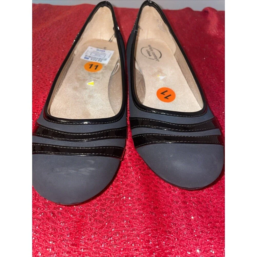 LifeStride Delight Black Low Wedge Slip On Flats Women Size 11M